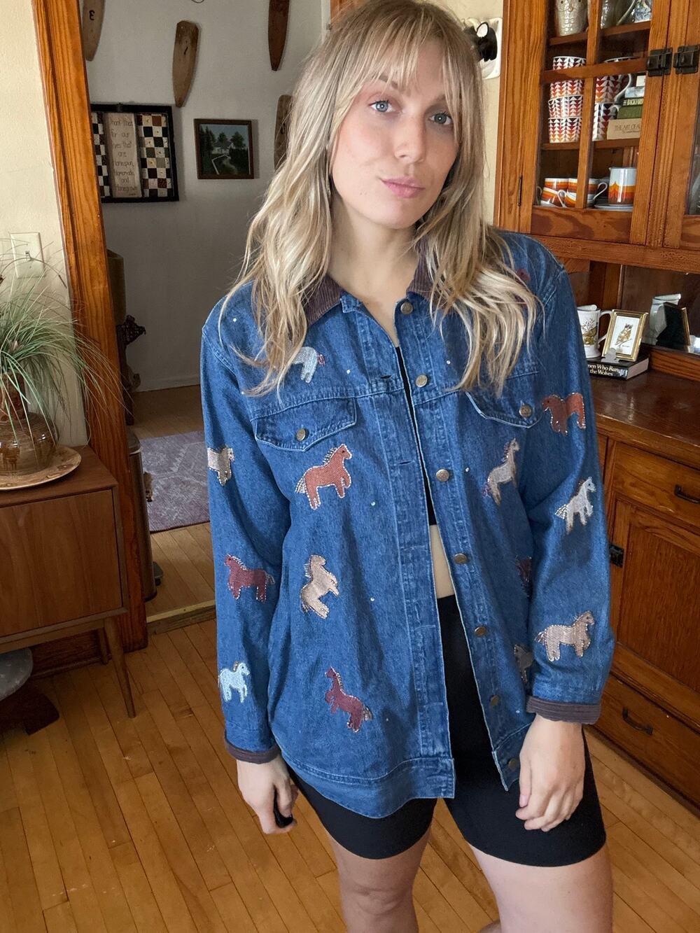 Quacker Factory Vintage Women's Jacket Medium Beaded Corduroy Horse Rodeo